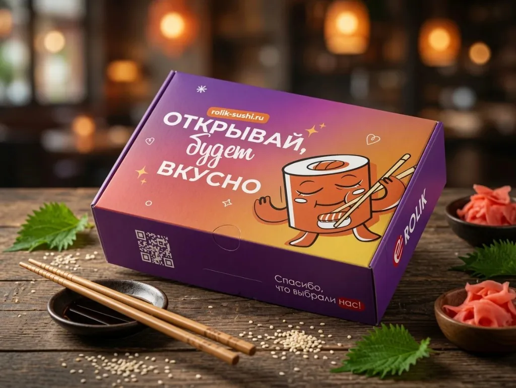 Фирменная коробка ROLIK «Открывай, будет вкусно»